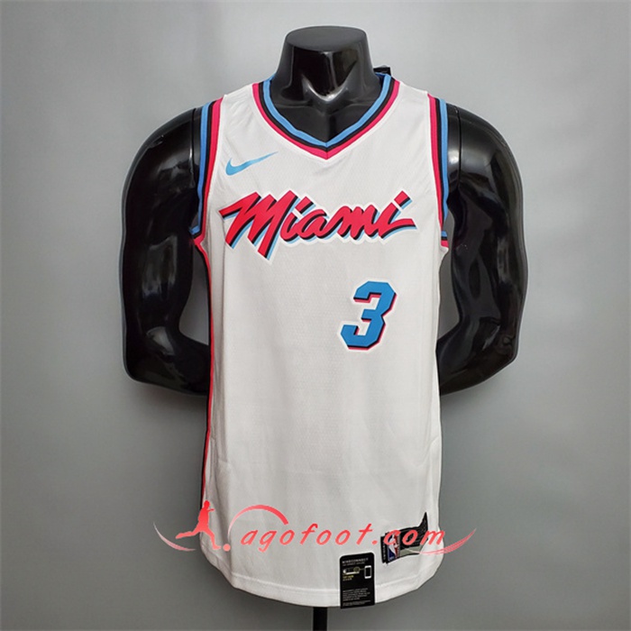 Maillot Miami Heat (Wade #3) Blanc V-collerette