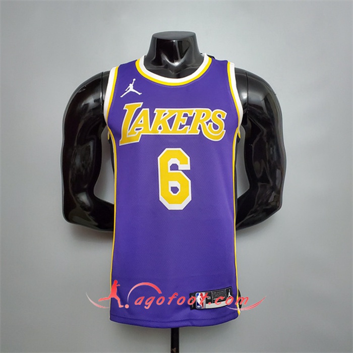 Maillot Los Angeles Lakers (James #6) Pourpre Theme Encolure Ronde