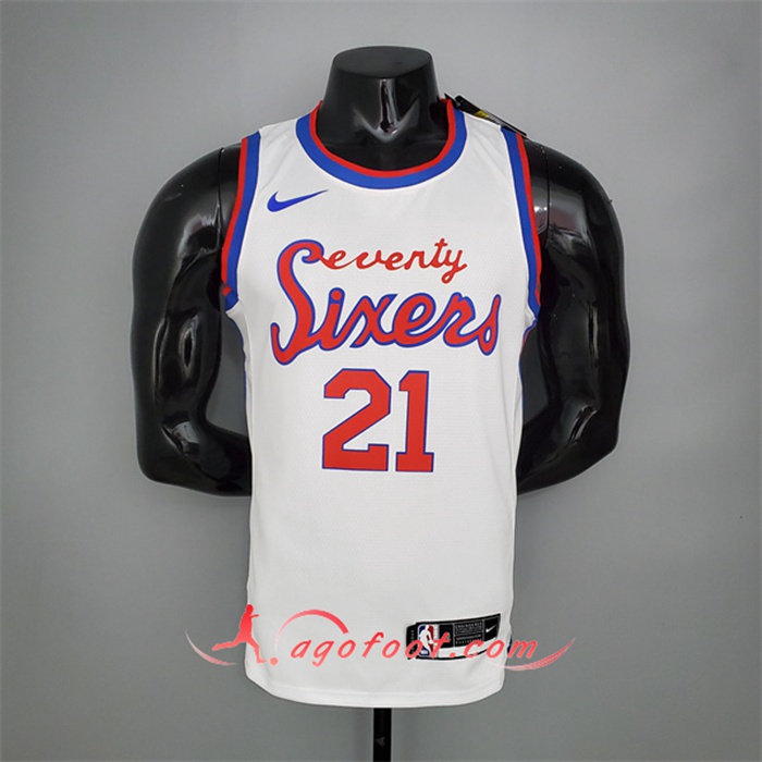 Maillot Philadelphia 76ers (Embiid #21) 2021 Blanc Retro limited