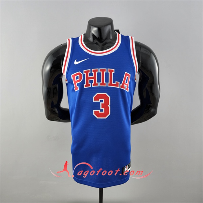 Maillot Philadelphia 76ers (Iverson #3) Bleu Retro Encolure Ronde