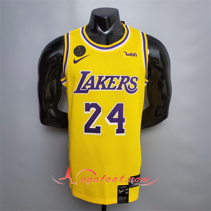 Maillot Los Angeles Lakers (Bryant #24) Jaune Encolure Ronde Commemorative Edition