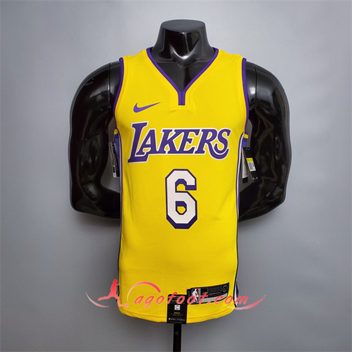 Maillot Los Angeles Lakers (James #6) Jaune V-collerette City Edition