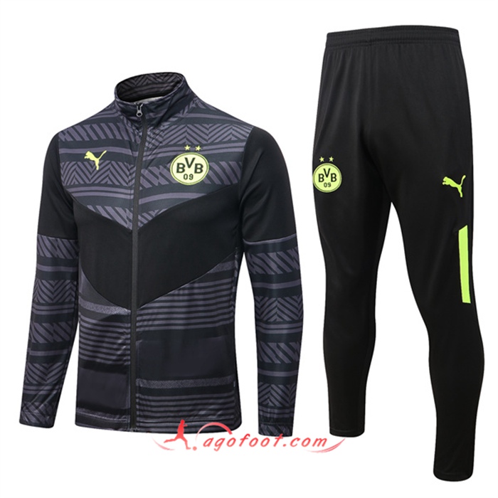 Ensemble Survetement de Foot - Veste Dortmund Noir/Gris 2022/2023