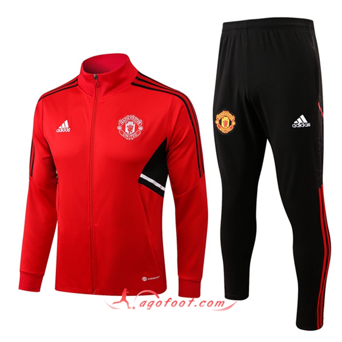 Ensemble Survetement de Foot - Veste Manchester United Rouge/Noir 2022/2023