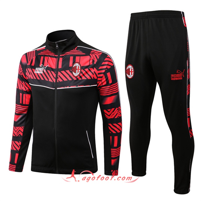 Ensemble Survetement de Foot - Veste Milan AC Noir/Rouge 2022/2023