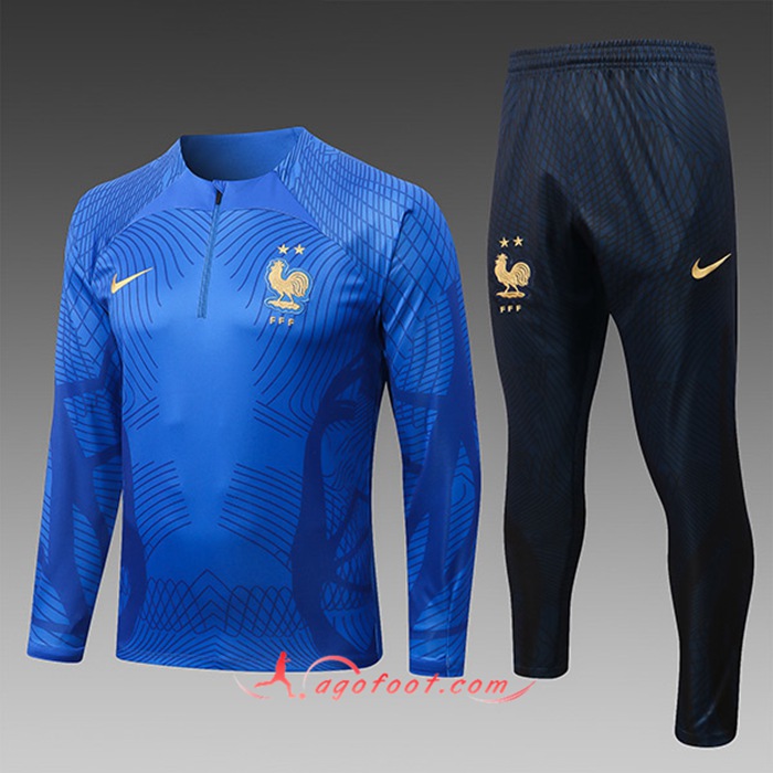 Ensemble Survetement de Foot France Enfant Pattern Bleu 2022/2023