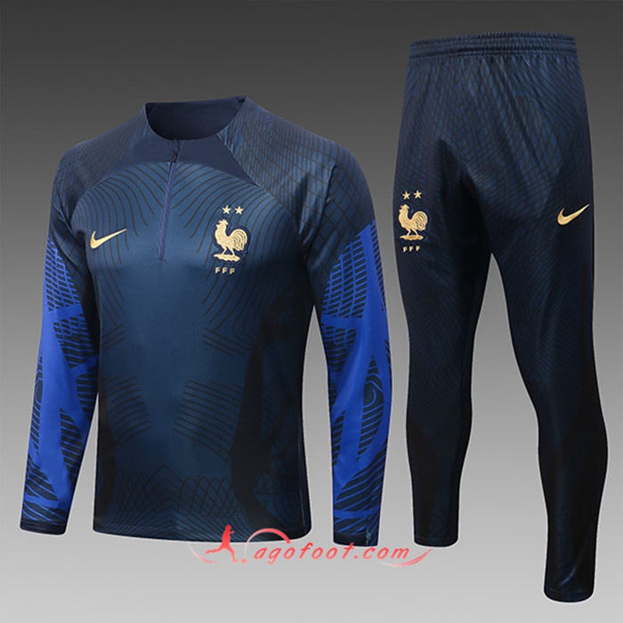 Ensemble Survetement de Foot France Enfant Pattern Bleu Marin 2022/2023