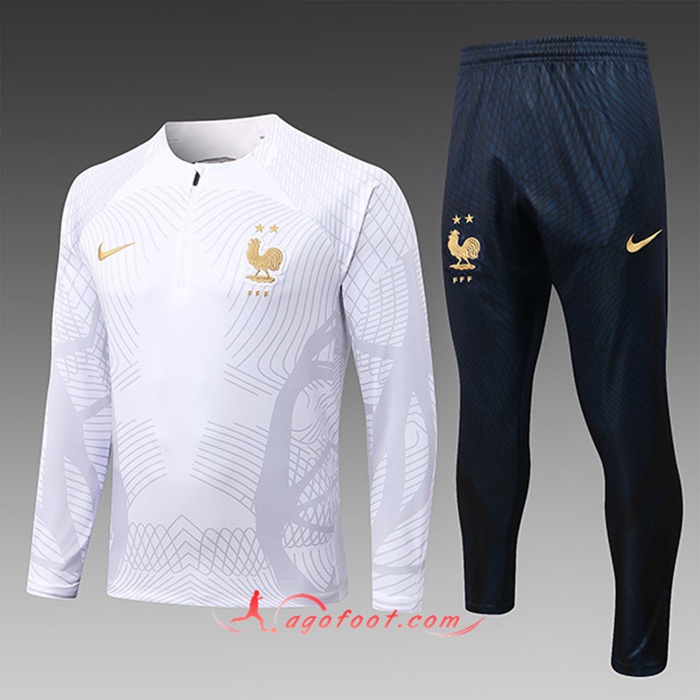 Ensemble Survetement de Foot France Enfant Pattern Blanc 2022/2023