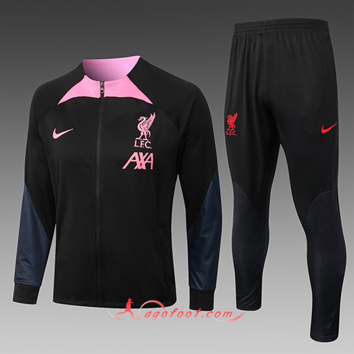 Ensemble Survetement de Foot FC Liverpool Enfant Noir/Rose 2022/2023