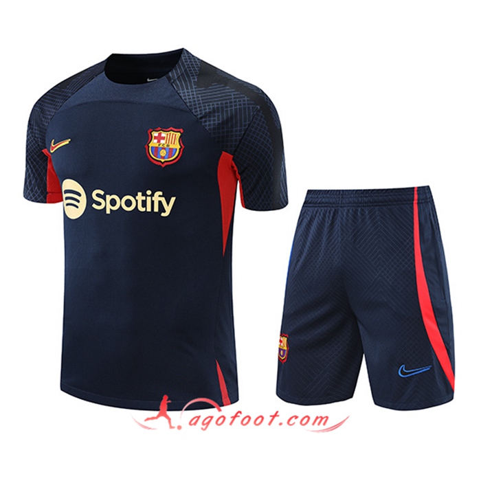 Ensemble Training T-Shirts + Shorts FC Barcelone Bleu Marin/Rouge 2022/2023