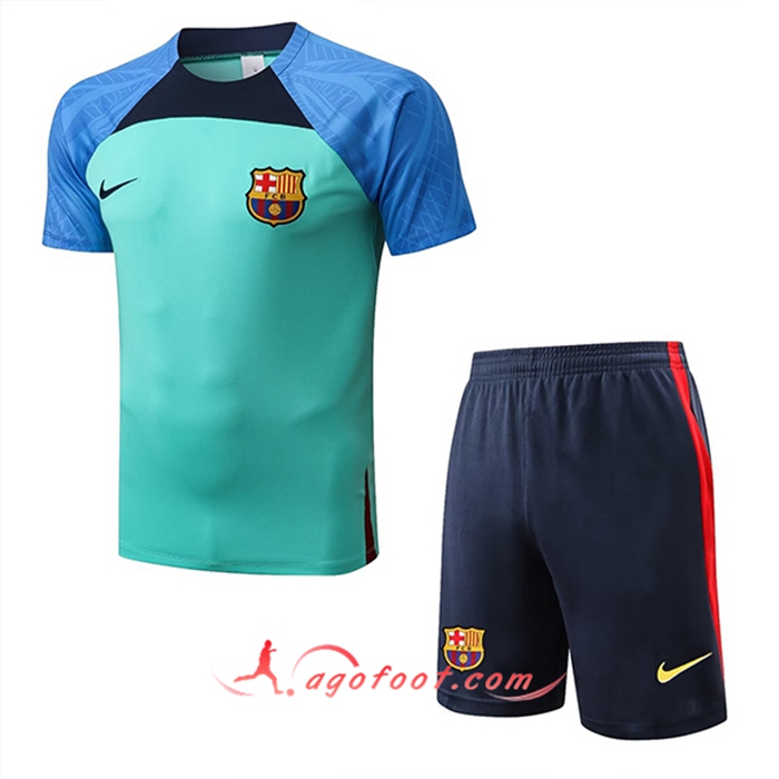 Ensemble Training T-Shirts + Shorts FC Barcelone Bleu/Vert 2022/2023