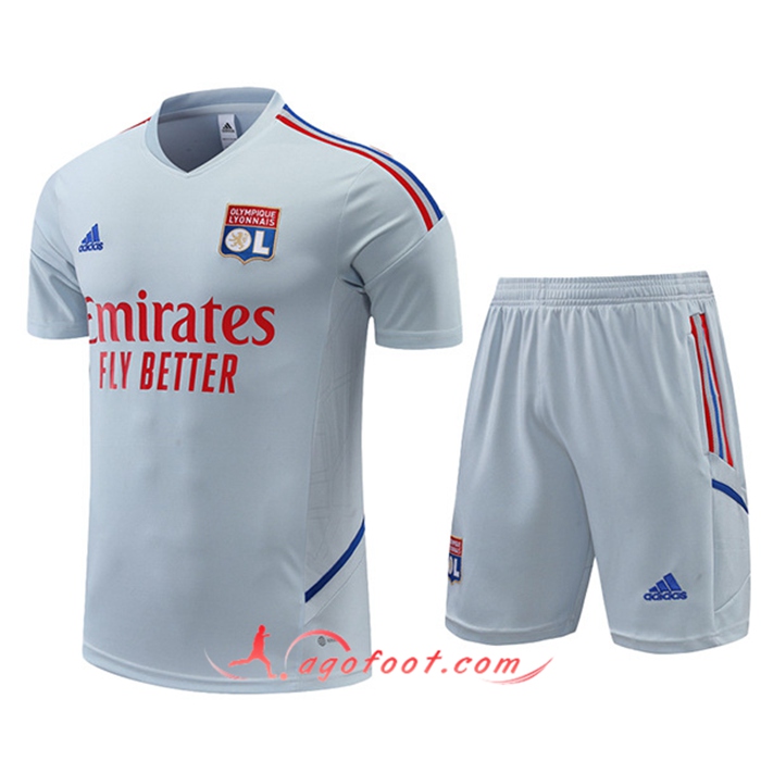 Ensemble Training T-Shirts + Shorts Lyon Gris 2022/2023