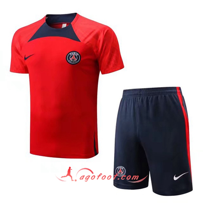 Ensemble Training T-Shirts + Shorts PSG Rouge/Noir 2022/2023