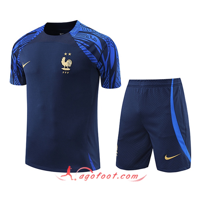 Ensemble Training T-Shirts + Shorts France Bleu Marin 2022/2023
