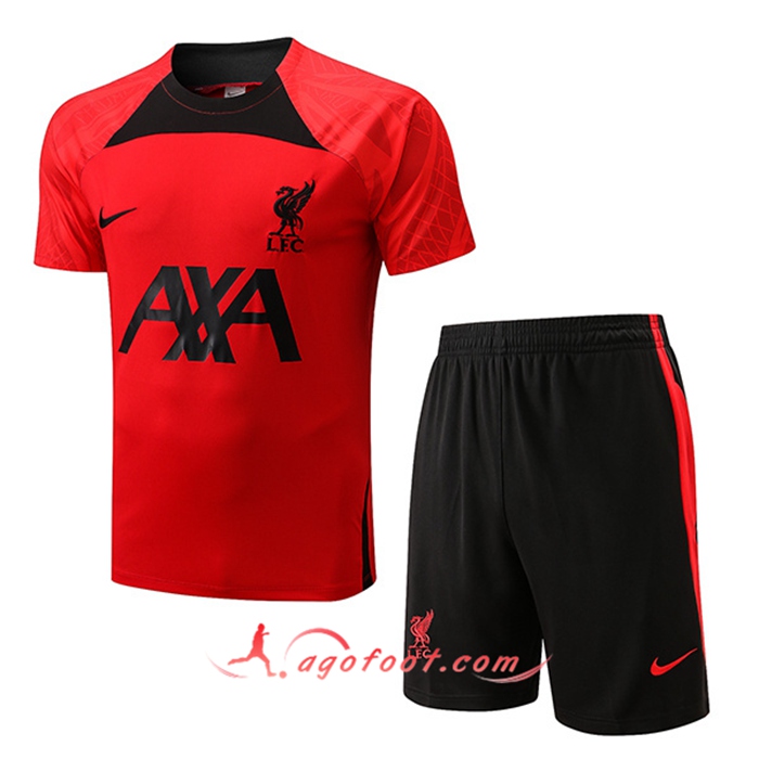 Ensemble Training T-Shirts + Shorts FC Liverpool Noir/Rouge 2022/2023