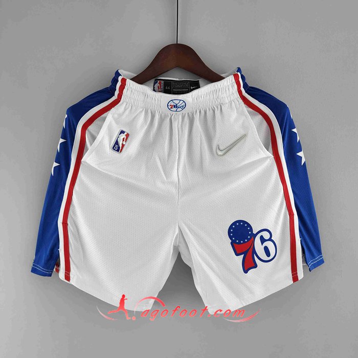 Shorts NBA Philadelphia 76ers Blanc/Bleu Trim 75th Anniversary