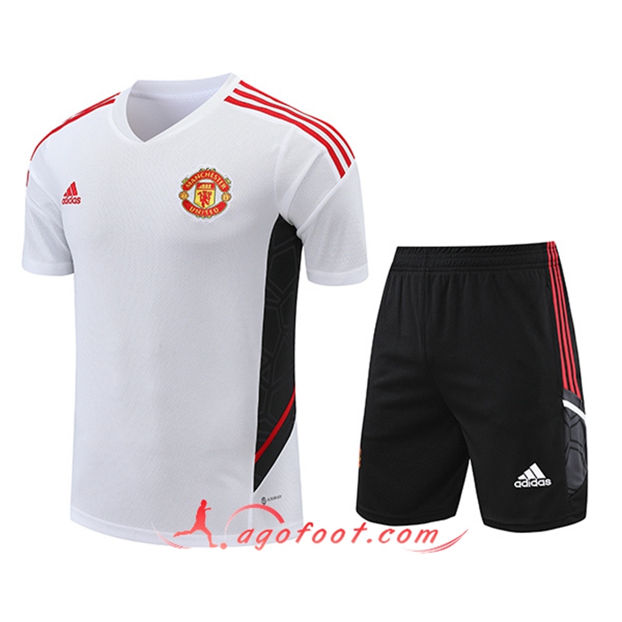 Ensemble Training T-Shirts + Shorts Manchester United Noir/Blanc 2022/2023