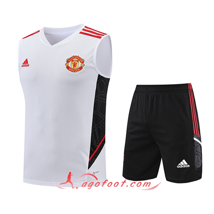 Ensemble Training Debardeur + Shorts Manchester United Blanc/Noir 2022/2023
