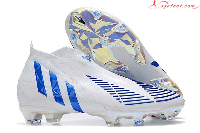 Adidas Chaussures de Foot Predator Edge+ FG Blanc/Bleu