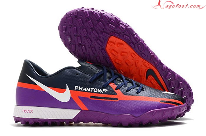 Nike Chaussures de Foot React Phantom GT2 Pro TF Pourpre/Bleu