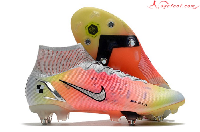 Nike Chaussures de Foot Mercurial Superfly VIII Elite SG PRO Anti Clog Rose/Jaune