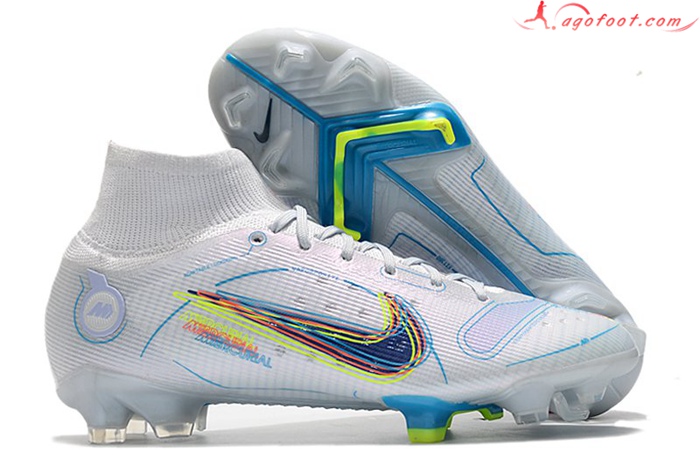 Nike Chaussures de Foot Mercurial Superfly 8 Elite FG Blanc/Bleu