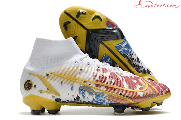 Nike Chaussures de Foot Superfly 8 Elite FG Blanc/Rouge