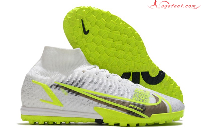 Nike Chaussures de Foot Mercurial Superfly 9 Elite TF Blanc/Jaune