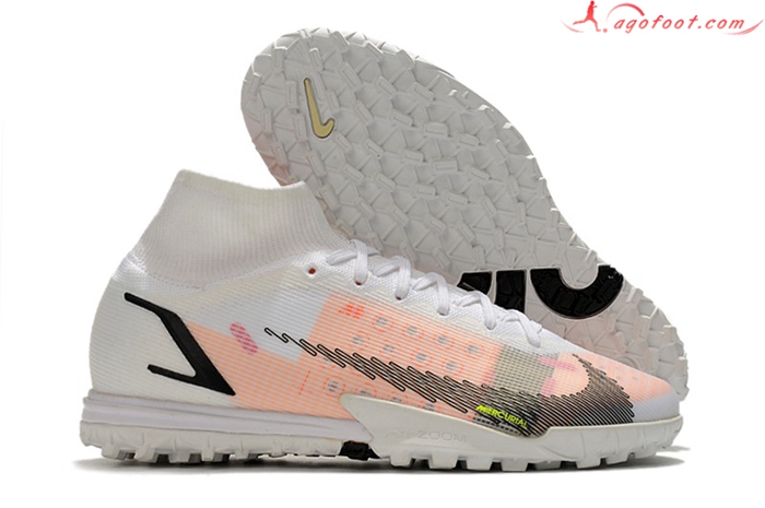Nike Chaussures de Foot Mercurial Superfly 9 Elite TF Blanc/Orange