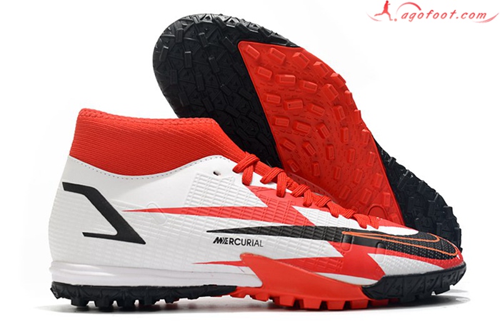 Nike Chaussures de Foot Superfly 8 Academy TF Blanc/Rouge