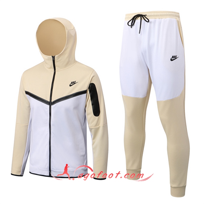 Ensemble Veste A Capuche Survetement Foot NIKE Blanc/Jaune 2022/2023