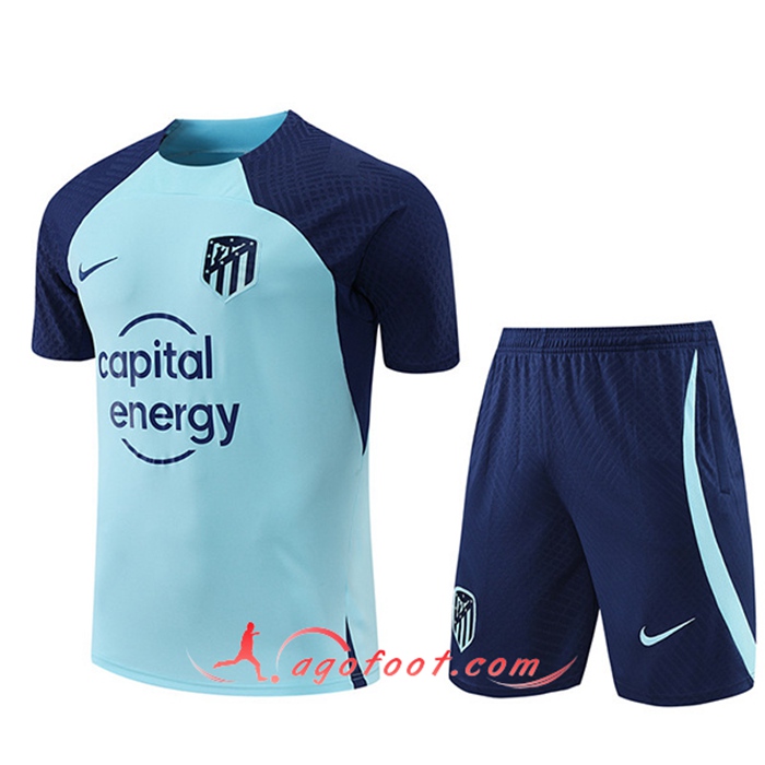 Ensemble Training T-Shirts + Shorts Atletico Madrid Bleu Clair 2022/2023