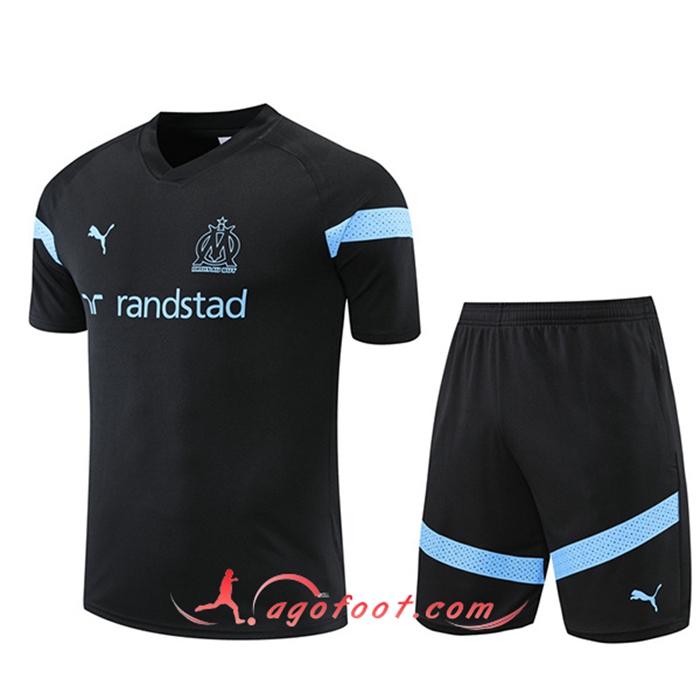 Ensemble Training T-Shirts + Shorts Marseille Noir 2022/2023
