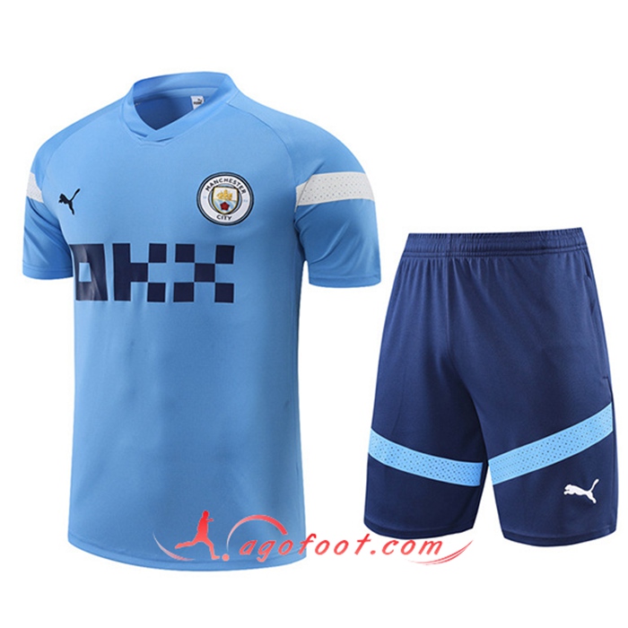 Ensemble Training T-Shirts + Shorts Manchester City Bleu 2022/2023