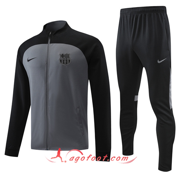 Ensemble Survetement de Foot - Veste FC Barcelone Noir/Gris 2022/2023