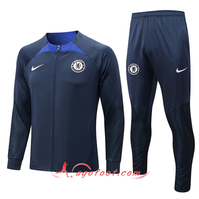 Ensemble Survetement de Foot - Veste FC Chelsea Noir/Bleu 2022/2023