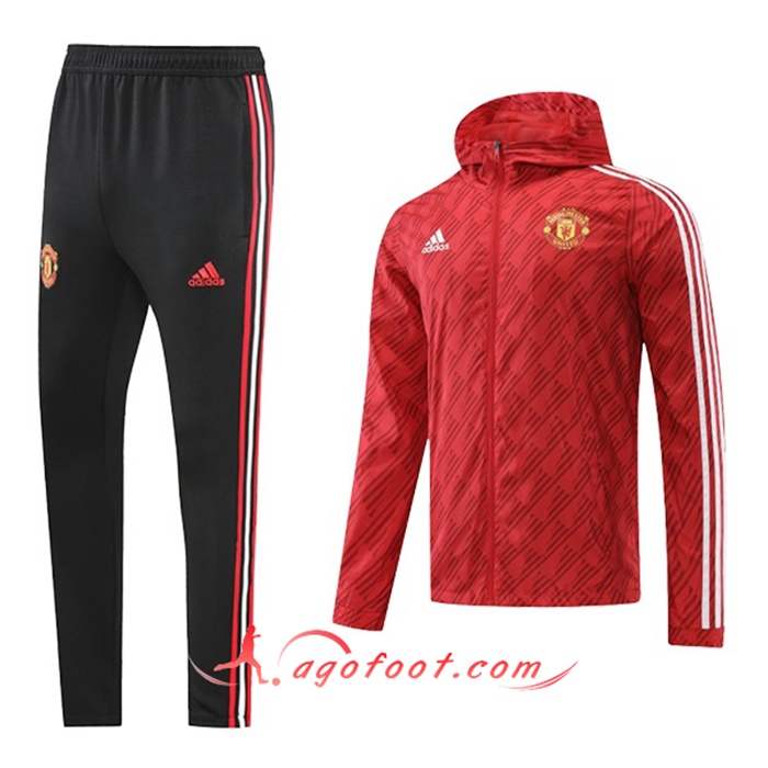 Ensemble Veste A Capuche Coupe-Vent Manchester United Rouge 2022/2023