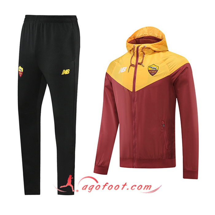 Ensemble Veste A Capuche Coupe-Vent AS Rome Jaune/Brune 2022/2023