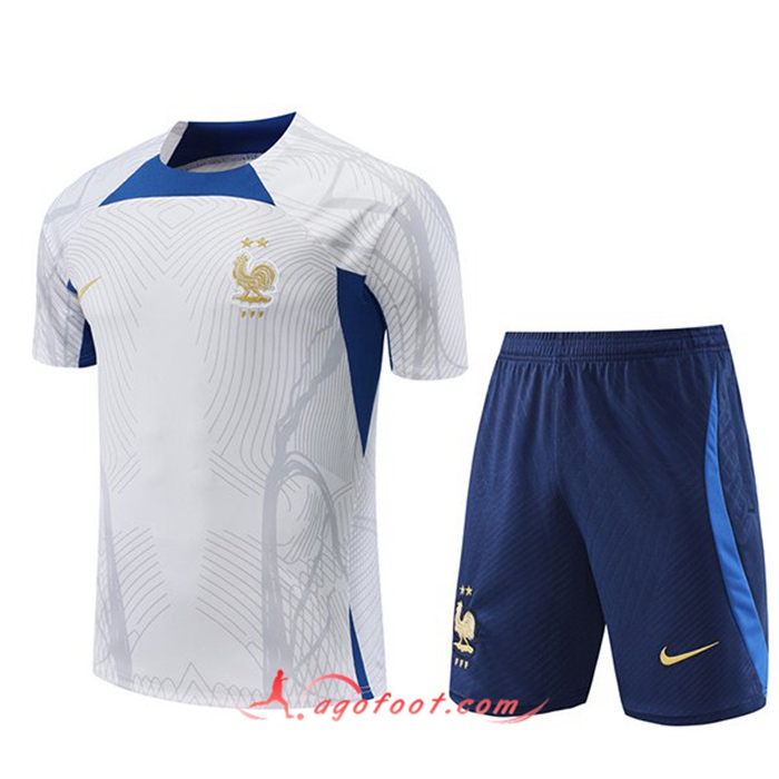 Ensemble Training T-Shirts + Shorts France Blanc 2022/2023