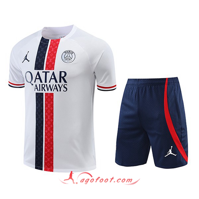 Ensemble Training T-Shirts + Shorts Jordan PSG Blanc 2022/2023
