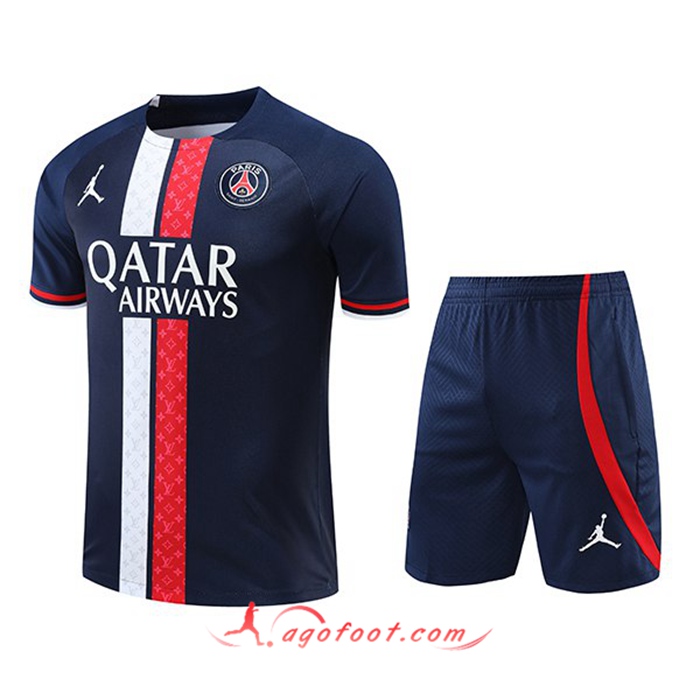 Ensemble Training T-Shirts + Shorts Jordan PSG Bleu 2022/2023