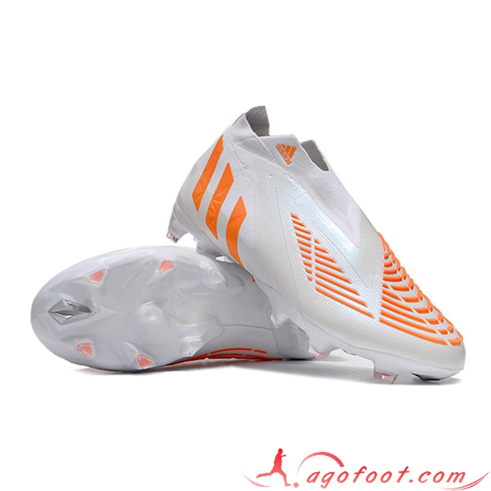 Adidas Chaussures de Foot Predator Edge+ FG Blanc/Orange