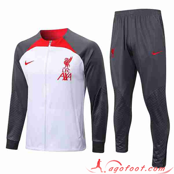 Ensemble Survetement de Foot - Veste FC Liverpool Blanc/Gris 2022/2023