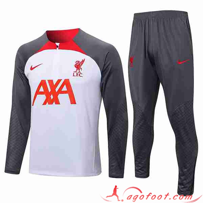 Ensemble Survetement de Foot FC Liverpool Blanc/Gris 2022/2023