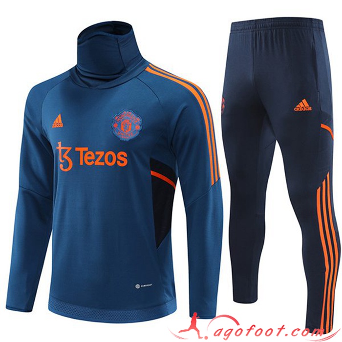 Ensemble Survetement de Foot Manchester United Col Haut Bleu Clair 2022/2023