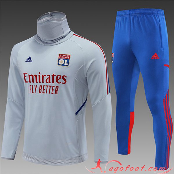 Ensemble Survetement de Foot lyon Enfant Col Haut Gris Clair 2022/2023