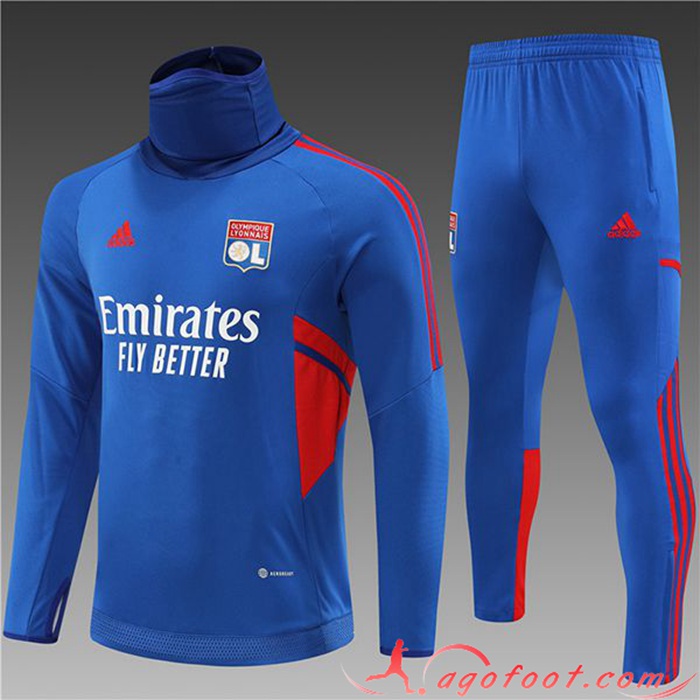 Ensemble Survetement de Foot lyon Enfant Col Haut Bleu 2022/2023