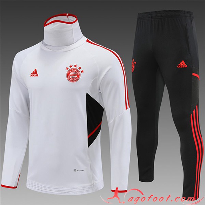 Ensemble Survetement de Foot Bayern Munich Enfant Col Haut Blanc 2022/2023