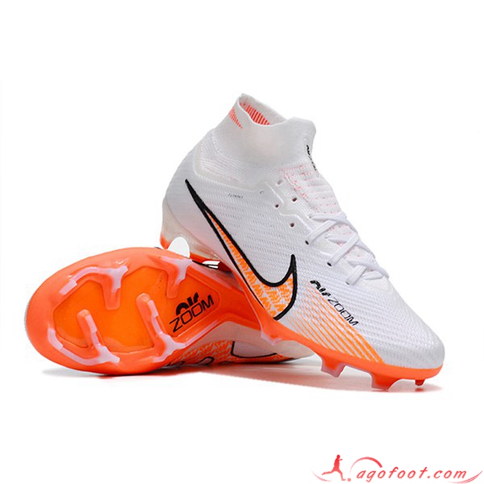 Nike Chaussures de Foot Air Zoom Mercurial Superfly IX Elite FG Blanc/Orange