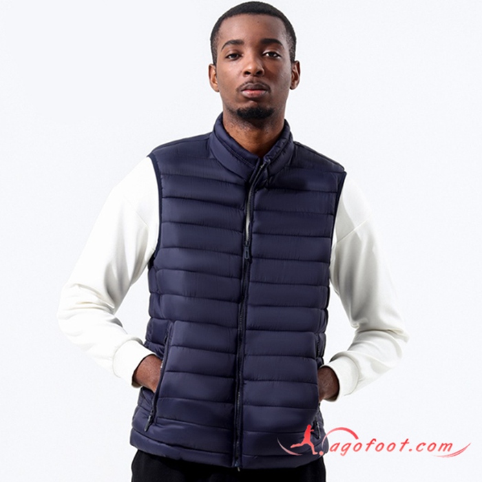 Nouveau Doudoune Gilet Col Droit Sans Manche Thermique Bleu Marine 2022